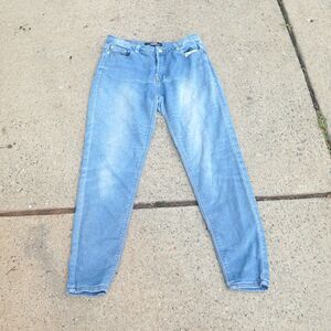 Denim Blue Jeans Size 9 Distress Flaw Inner Thigh Rip Upcycle Repair Project